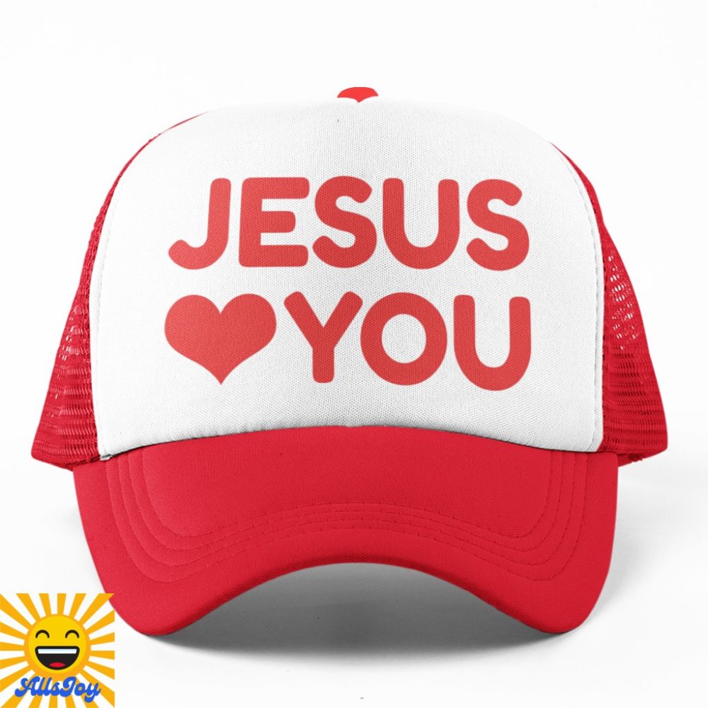 JESUS LOVES YOU Foam Trucker Hat Snapback Cap Red White